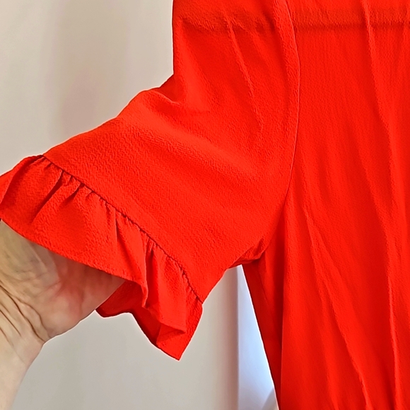 CeCe Candy Apple Red Ss dress w ruffle asymetrical front NWT - Picture 6 of 10